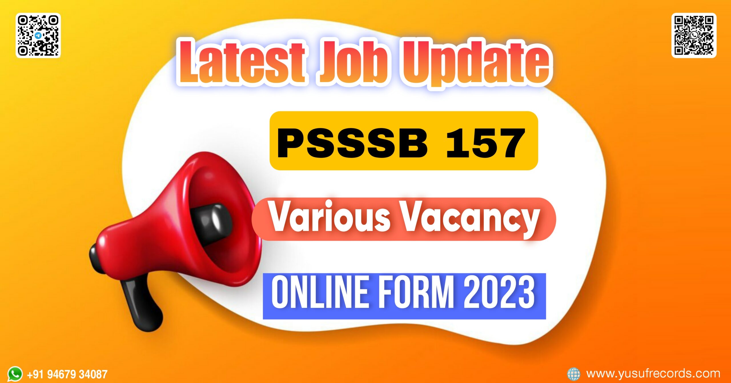 PSSSB 157 Various Vacancy Online Form 2023 yusufrecords