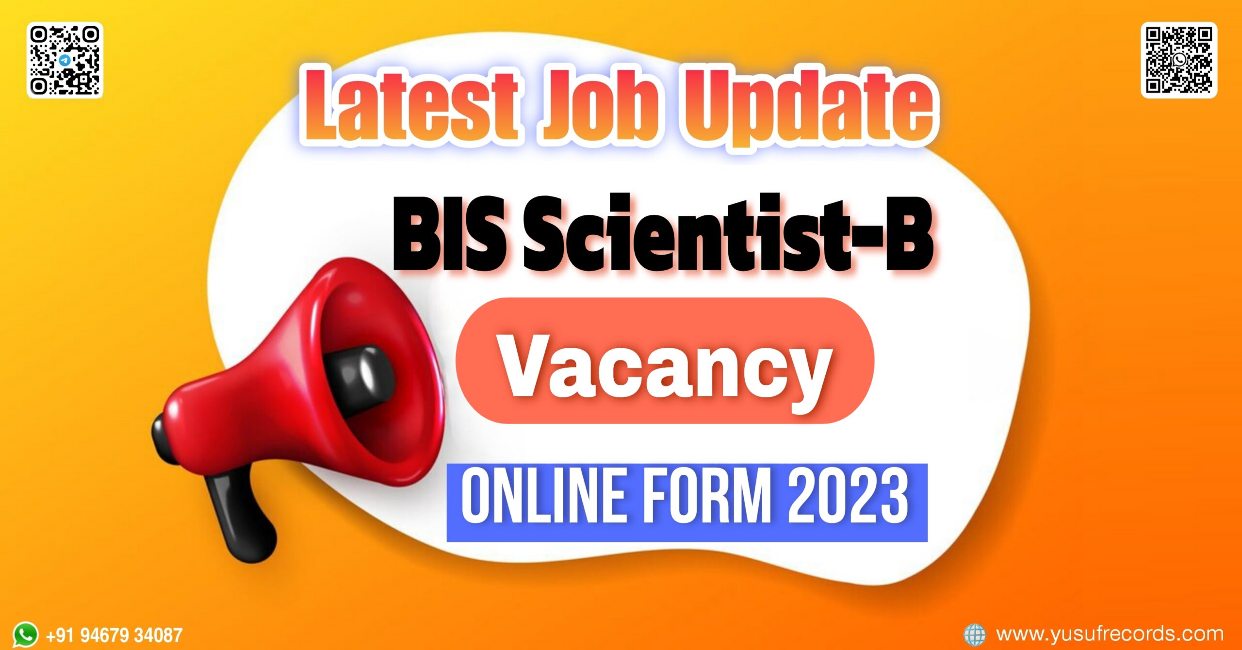 BIS Scientist-B Vacancy Online Form 2023 yusufrecords.com