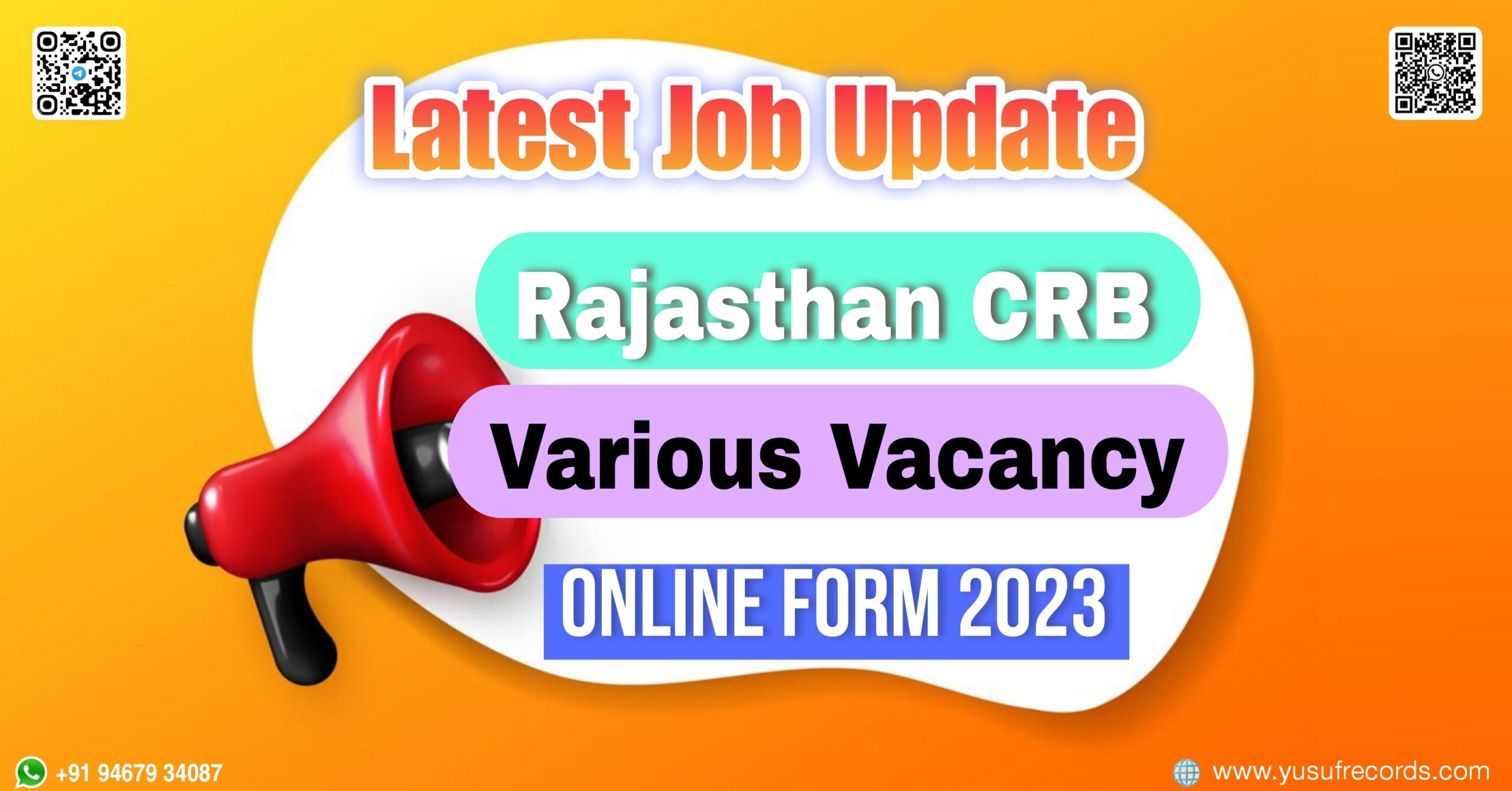 Rajasthan CRB Various Vacancy Online Form yusufrecords latest job updates